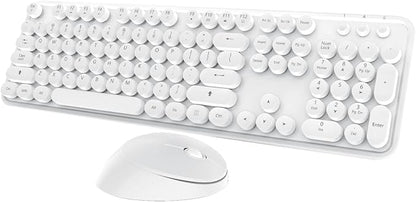 Wireless Keyboard Mouse Combo, 104 Keys Cute White Keyboard by Kootop