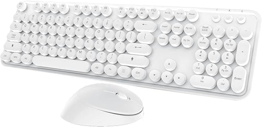 Wireless Keyboard Mouse Combo, 104 Keys Cute White Keyboard by Kootop