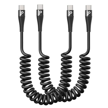 Coiled USB C to C Cable 100W 3FT by PRAKIE
