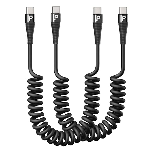 Coiled USB C to C Cable 100W 3FT by PRAKIE