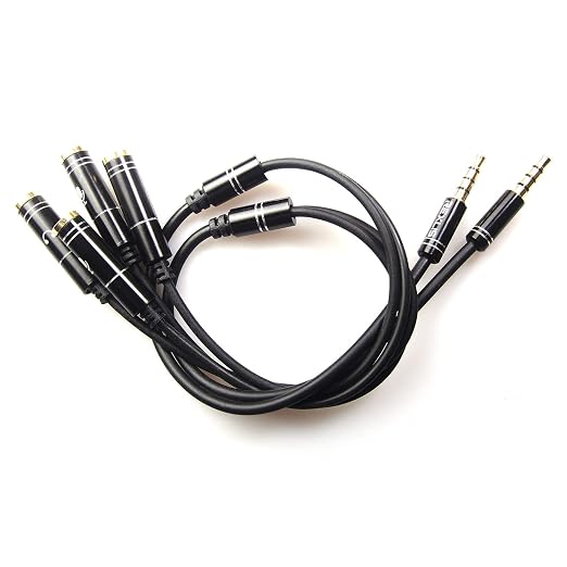 REXUS Black 2-Pack 3.5mm Y Splitter Stereo Audio Cable 4-Pole Male to 2 Female by REXUS