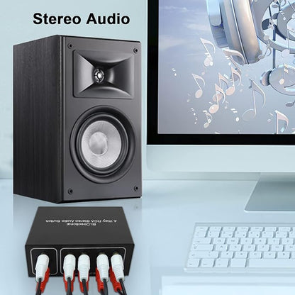 4-Way Stereo L/R Sound Channel Bi-Directional Audio Switcher, 1 in 4 Out or 4 - Image 8