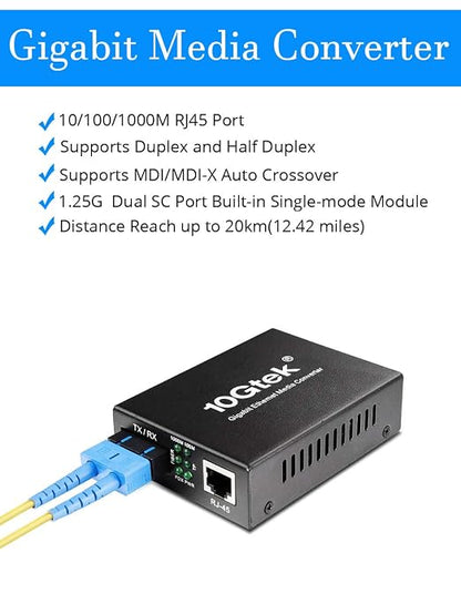 Fiber to Ethernet Media Converter, Gigabit Single Mode Dual SC Converter - Image 2