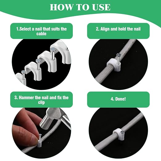 800Pcs 4mm 6mm 8mm 10mm J-Hook Ethernet Cable Nails Wire Clips - Image 6