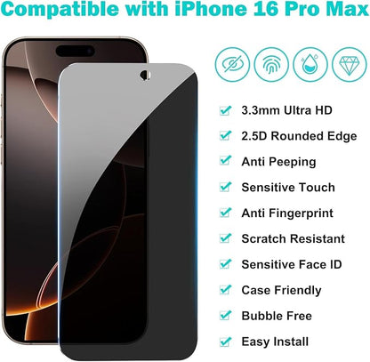 3 Pack for iPhone 16 Pro Max Privacy Screen Protector + 2 Camera Lens 9H+ Full - Image 5