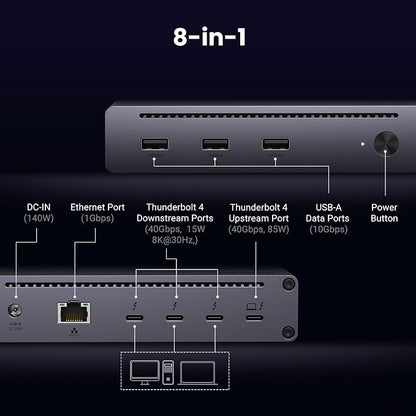 UGREEN Revodok Max 208 Thunderbolt 4 Dock 8-in-1 40Gbps TB4 Hub 3 x TB 4 Dual - Image 2