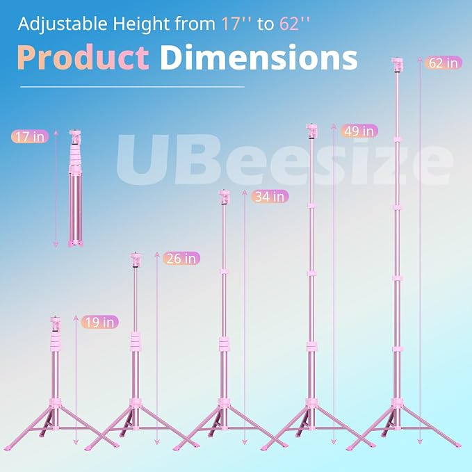 UBeesize 62" Phone Tripod & Selfie Stick, Camera Tripod Stand - Image 2