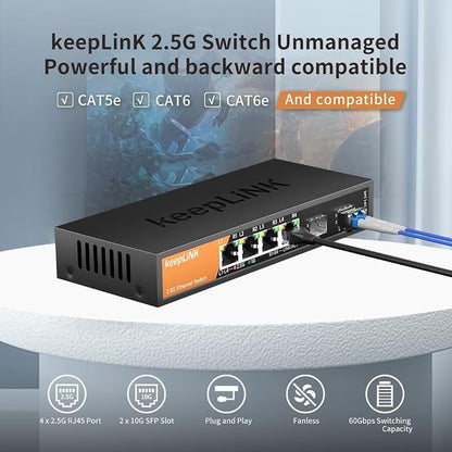 6-Port 2.5G Switch Unmanaged, 4 x 2.5GBASE-T Ports & 2 x 10GBASE-T SFP Slots - Image 7