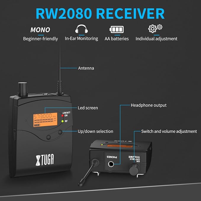 XTUGA RW2080 Wireless in Ear Monitor System 8 Bodypacks UHF IEM System - Image 3