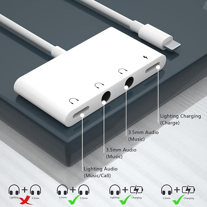 4 in 1 Headphone Splitter, iPhone Headphone Adapter + Dual 3.5mm Headphone Jack - Image 3