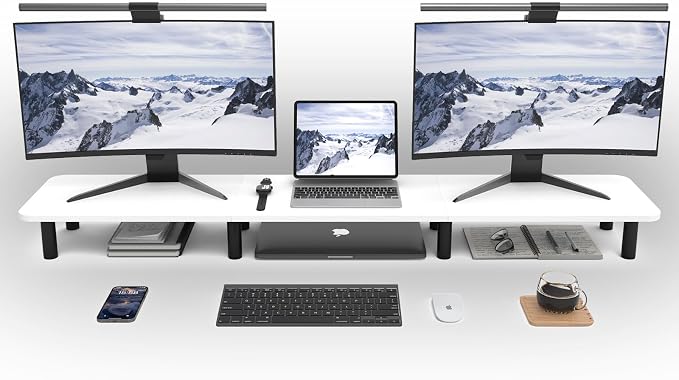 Dual Monitor Stand Riser 43.7 inch Large Extra Long Monitor Stand Riser Wide TV by WEGASTU