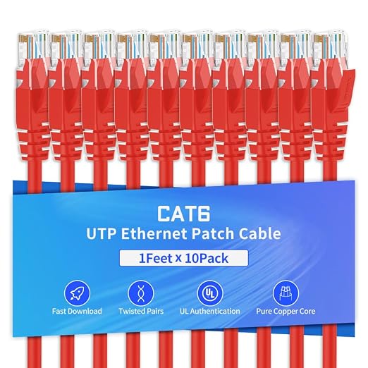 Cat6 Ethernet Cable 1 Feet 10 Pack Network RJ45 Cat6 Internet Patch Cable by XANHAM
