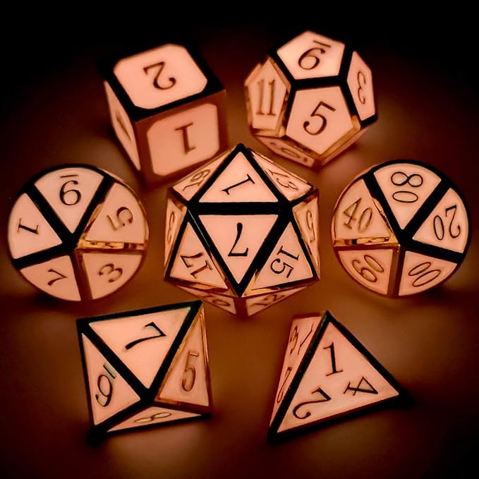 Haxtec Glow in The Dark Metal DND Dice Set Gold Pink D&D Dice Compatible - Image 2