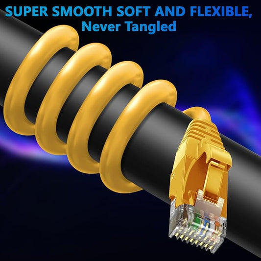 Adoreen Cat 6 Ethernet Cable 75 Ft-Yellow, Outdoor & Indoor Snagless Long Round - Image 2