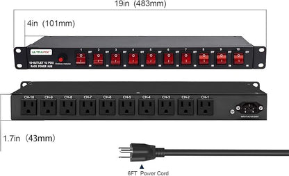 10-Outlet 1U Horizontal PDU Rack Mount Power Strip - Image 6