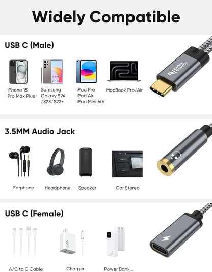 CableCreation USB C to 3.5mm Headphone and Charger Adapter - Image 7