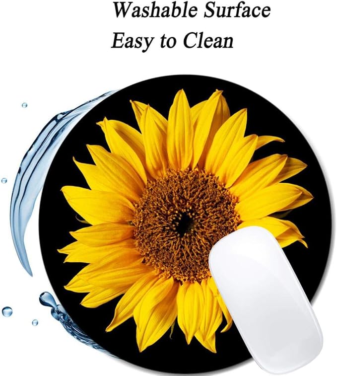 Sunflower On Black Sun Flower Mouse Pad Round Non-Slip Rubber Mousepad Laptop - Image 3