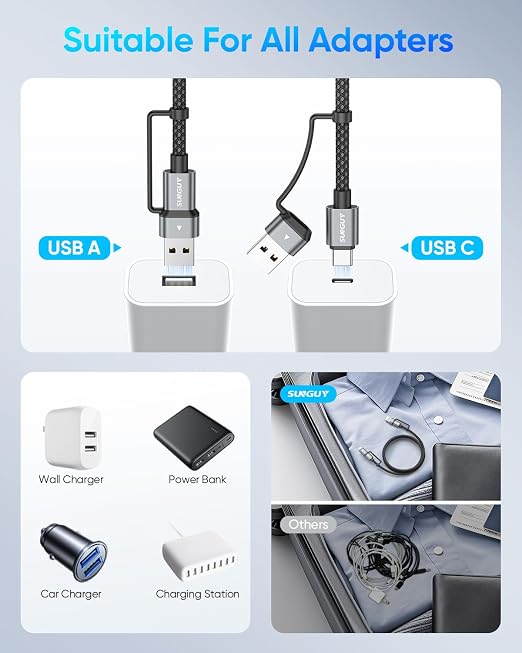 SUNGUY 4 in 1 Charging Cable 6FT, 60W Multi Charging Cable, USB-C/A to - Image 4