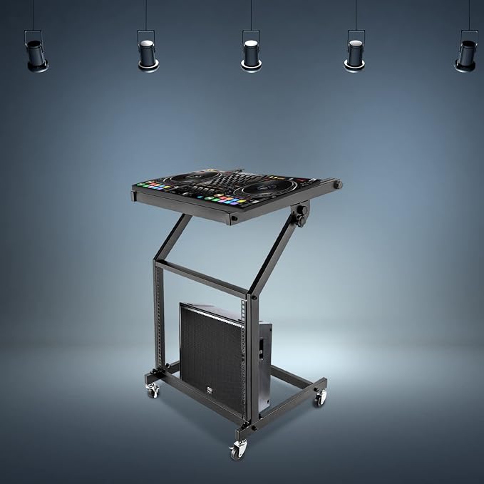 9U Professional DJ Stand Rack Mount DJ Mixer Stand Adjustable Stage Cart w/Wheel - Image 6