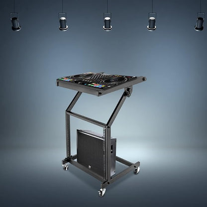9U Professional DJ Stand Rack Mount DJ Mixer Stand Adjustable Stage Cart w/Wheel - Image 6