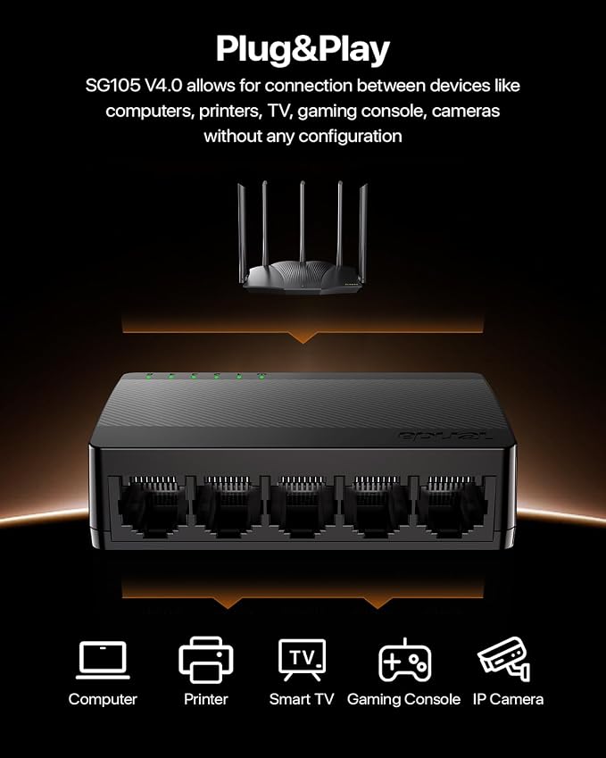 Tenda SG105, 5 Port Gigabit Switch, Unmanaged Ethernet Switch, Office Ethernet - Image 6