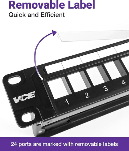 VCE 24 Port Patch Panel, 1U Blank Cat6 Rackmount Panel - Image 3