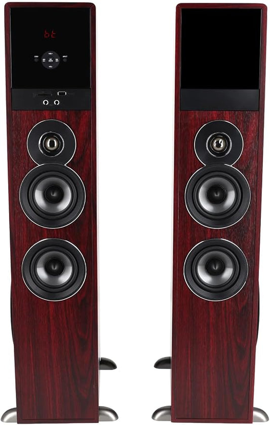 Rockville TM80C Powered Home Theater Tower Speaker System, Cherry Wood - Image 2