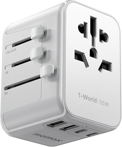 MOMAX European Travel Plug Adapter, 35W PD Fast Charging, Universal Travel by MOMAX