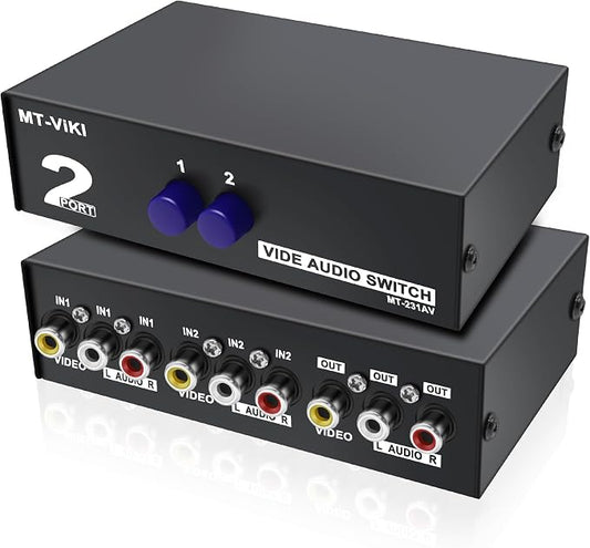 MEIRIYFA 2 Way AV RCA Switcher Splitter 2 in 1 Out, 2 Port AV RCA Switch 2-in-1 by MEIRIYFA