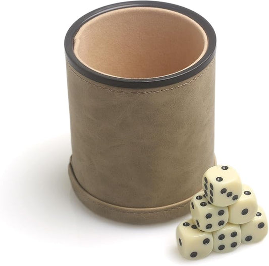 PU Leatherette Dice Cup with 6 Dot Dices by TOPTAN