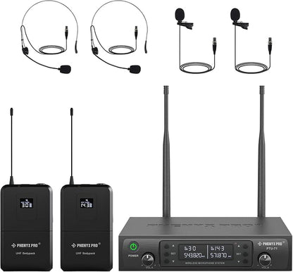Phenyx Pro Dual UHF Wireless Microphone System，Auto-Scan Cordless Mic Set w/ by PhenyxPro