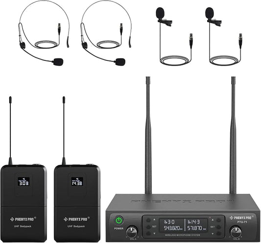 Phenyx Pro Dual UHF Wireless Microphone System，Auto-Scan Cordless Mic Set w/ by PhenyxPro