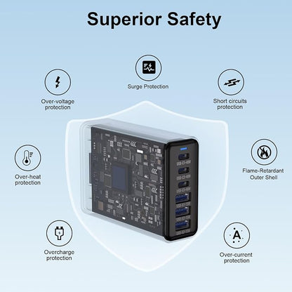 165W GaN USB C Charging Station, 6-Port Desktop Charger - Image 6