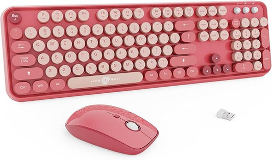 Wireless Keyboard and Mouse Combo, 104 Round Keys Cute Colorful Keyboard and by TT-FOPETT