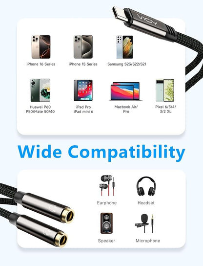 VIOY USB C to Dual 3.5mm Female Headphone Splitter, Type C to Headphone Audio - Image 2