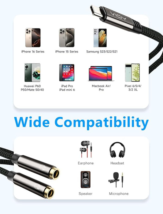 2 Pack VIOY USB C to Dual 3.5mm Female Headphone Splitter, Type C to Headphone - Image 2
