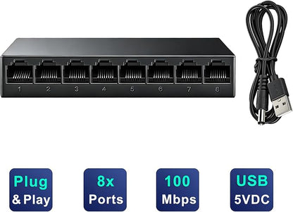8 Port 100Mbps Fast Ethernet Switch USB 5V Powered Network Hub Plug and Play - Image 3
