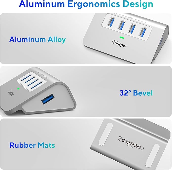 USB 3.0 Hub, Aluminum 4 Port USB Data Hub 3.0 Multi USB Port Expander Dongle - Image 4