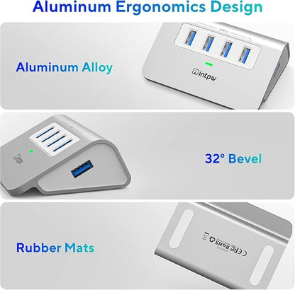 USB 3.0 Hub, Aluminum 4 Port USB Data Hub 3.0 Multi USB Port Expander Dongle - Image 4