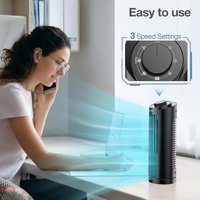 Grelife Tower Fan with Remote Control, Fast Cooling Desktop Fan, 90° Oscillation - Image 6