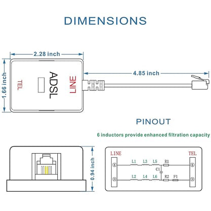 NECABLES DSL Filter for Phone Line 6 Inductors Version RJ11 6P2C Male to Female - Image 4