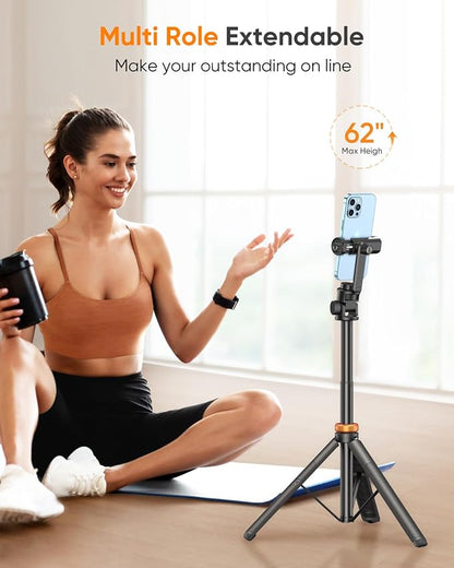 EUCOS 62" Phone Tripod, Tripod for iPhone & Selfie Stick Tripod - Image 3