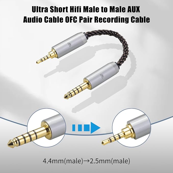 okcsc 4.4MM Male to 2.5MM Male Ultra Short Hifil Male to Male AUX Audio Cable - Image 2