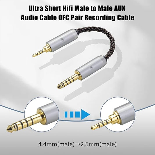 okcsc 4.4MM Male to 2.5MM Male Ultra Short Hifil Male to Male AUX Audio Cable - Image 2