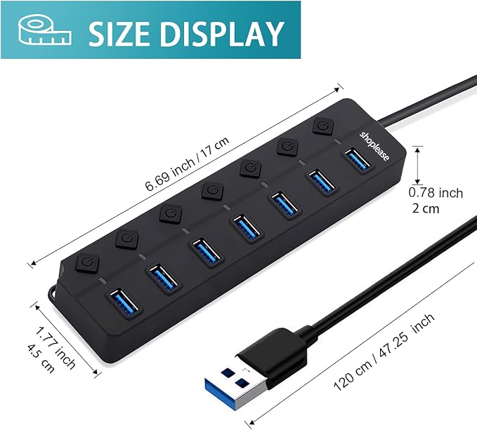 7-Port USB 3.0 Hub with Individual Power Switches and Lights, High-Speed Data - Image 7