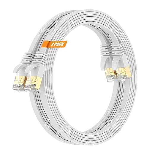 Cat7 20FT-2Pack Ethernet Cable Flat-White-10Gbps Internet Network Cord by SURPLAY-WinningHighSpeed