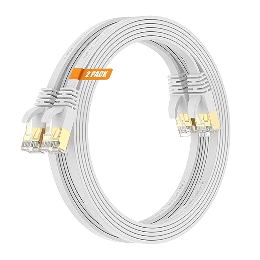 Cat7 6FT-2Pack Ethernet Cable Flat-White-10Gbps High Speed Ultra Slim Network by SURPLAY-WinningHighSpeed