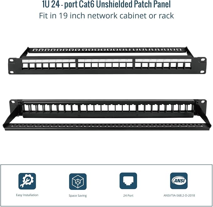 Tecmojo 24-Port Blank Keystone Patch Panel, 1U 19" Rackmount Housing - Image 5