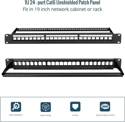 Tecmojo 24-Port Blank Keystone Patch Panel, 1U 19" Rackmount Housing - Image 5