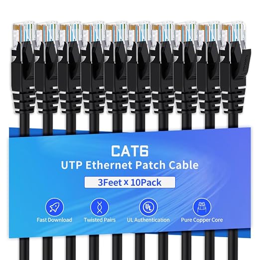 Cat6 Ethernet Cable 3 Feet 10 Pack Network RJ45 Cat6 Internet Patch Cable by XANHAM